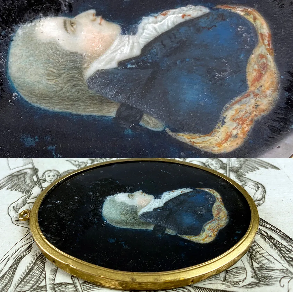 Antique 18th Century French Revolution Era Portrait Miniature, Profile of a Young Man