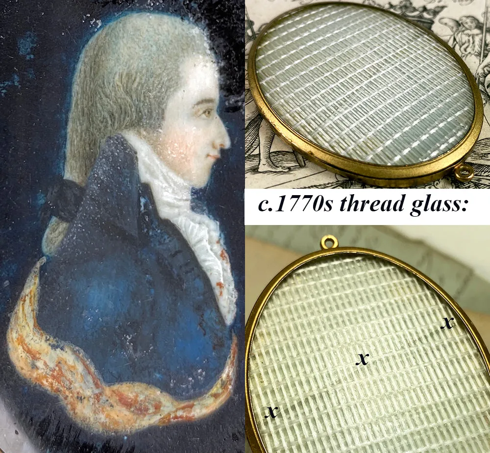 Antique 18th Century French Revolution Era Portrait Miniature, Profile of a Young Man