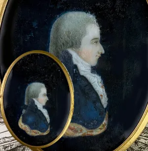 Antique 18th Century French Revolution Era Portrait Miniature, Profile of a Young Man