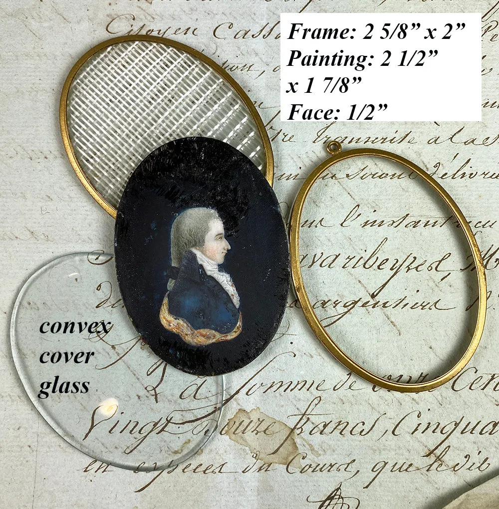 Antique 18th Century French Revolution Era Portrait Miniature, Profile of a Young Man