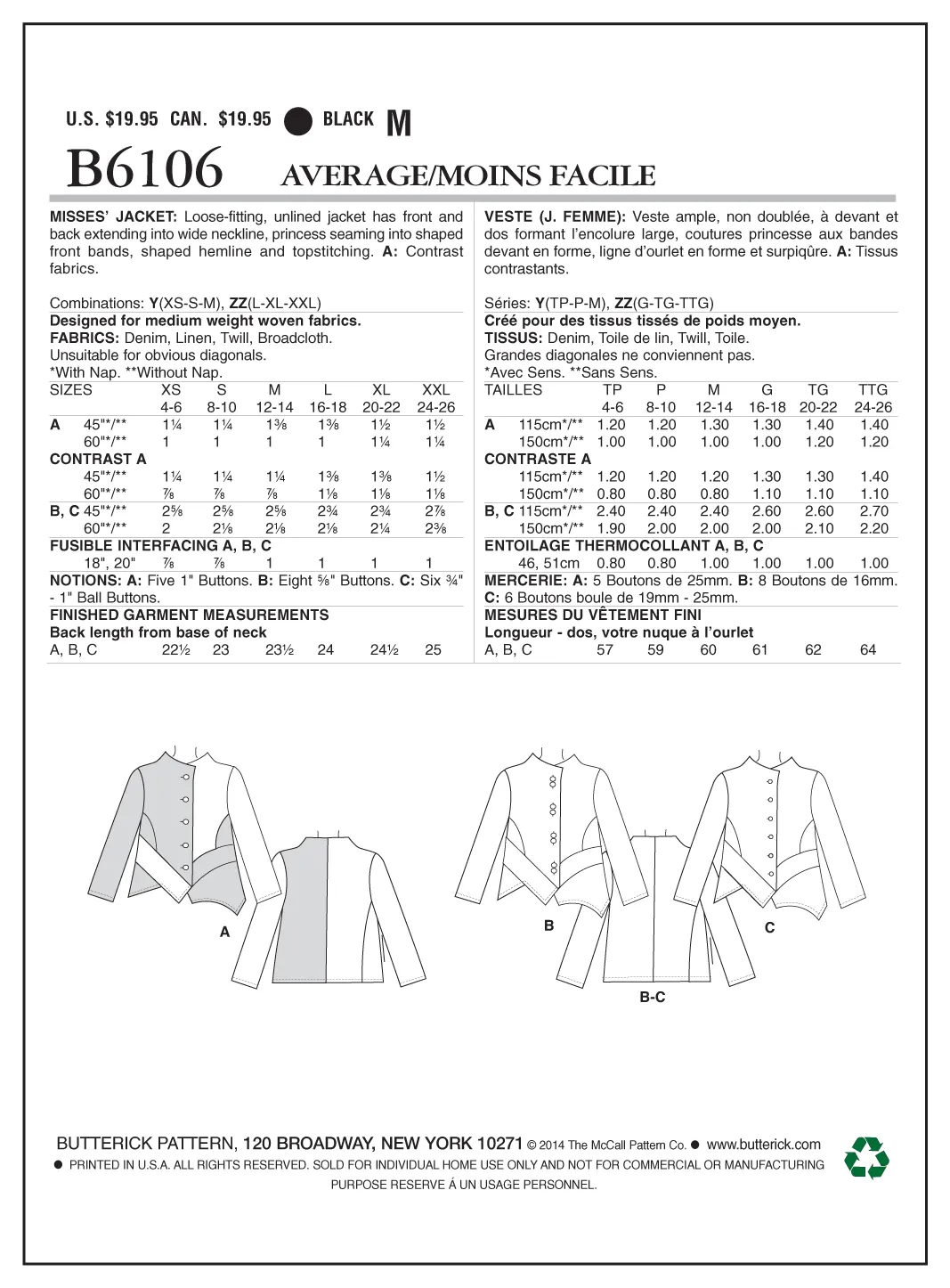 B6106 Misses' Jacket