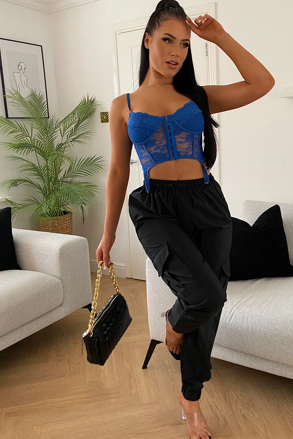 Black Cuffed Hem Shell Cargo Trousers