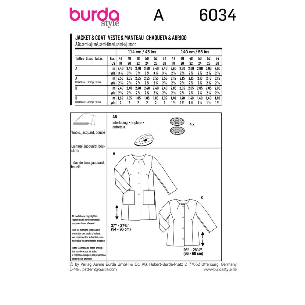 BURDA - 6034 Coat / Jacket