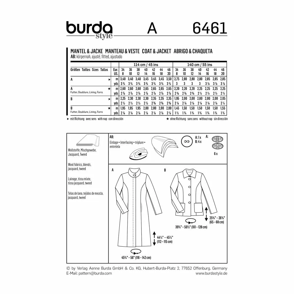 BURDA - 6461 Ladies Coat