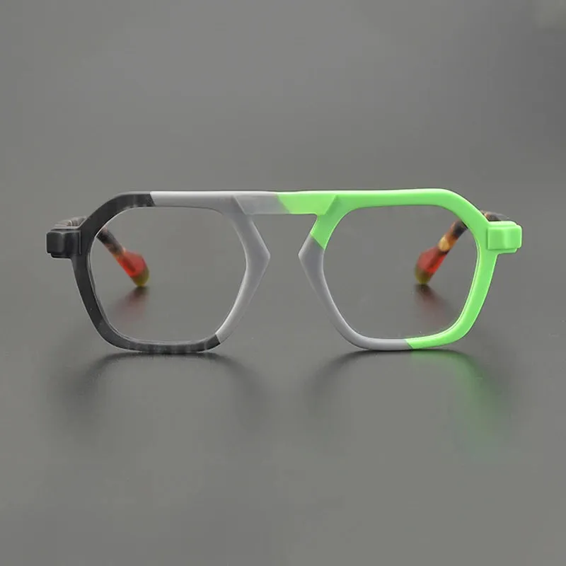 Gatenac Unisex Full Rim Polygon Frosted Acetate Eyeglasses Gxyj1207