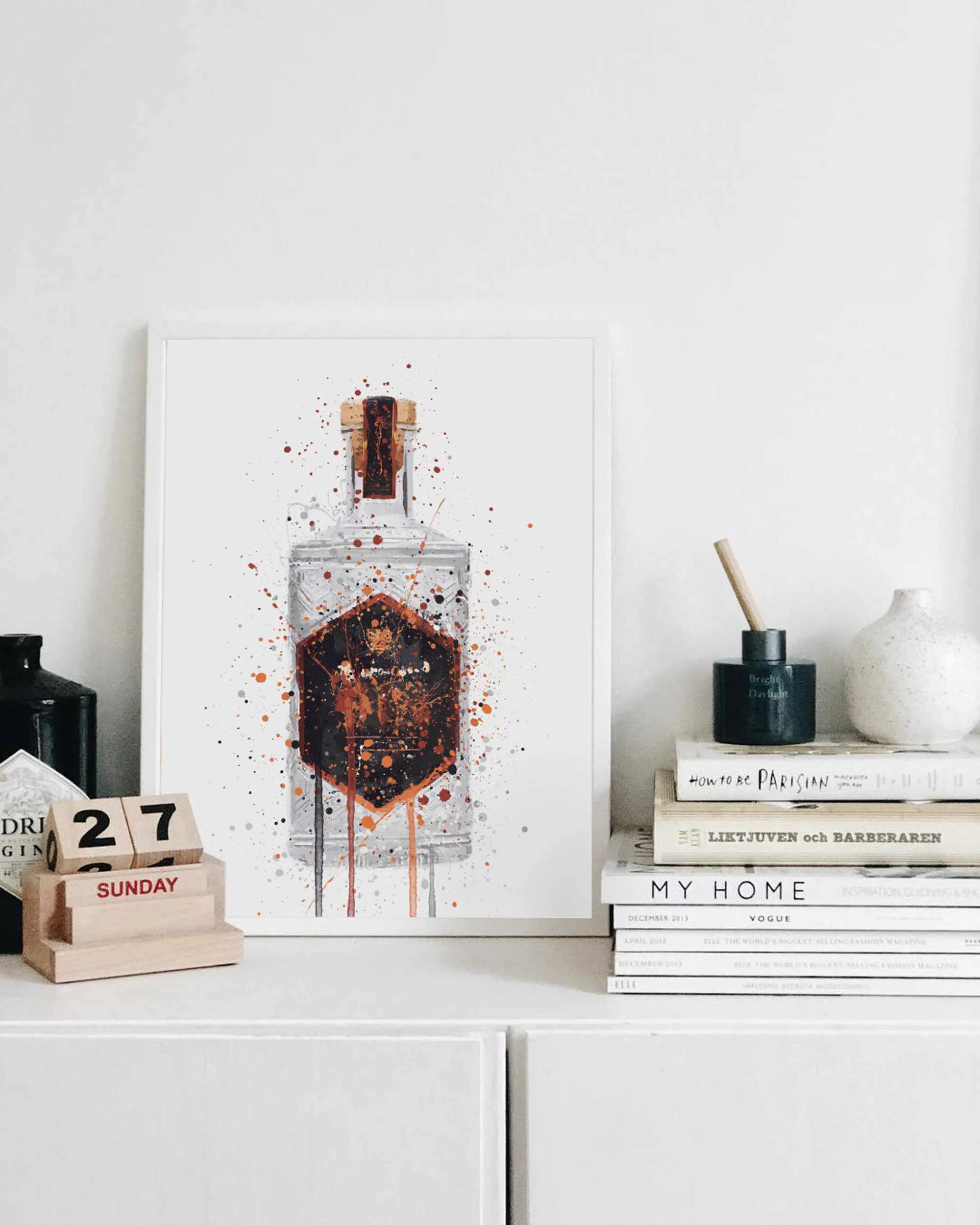 Gin Bottle Wall Art Print 'Honeycomb'