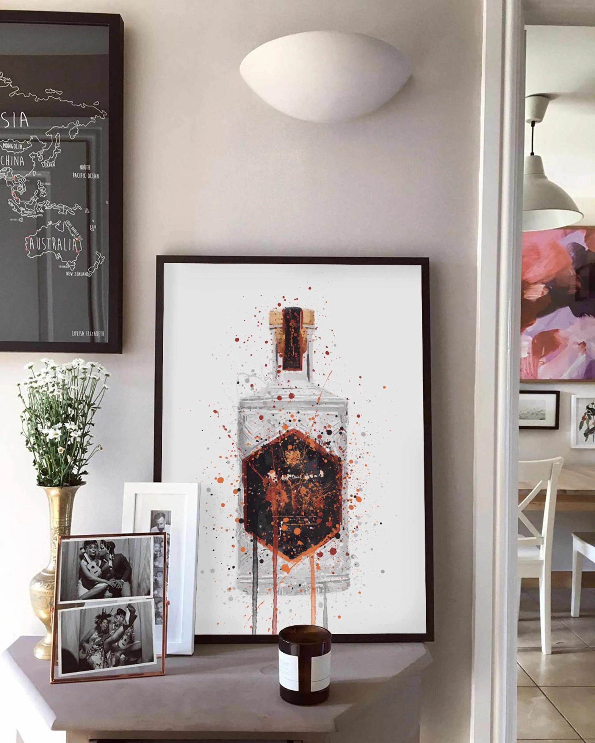Gin Bottle Wall Art Print 'Honeycomb'