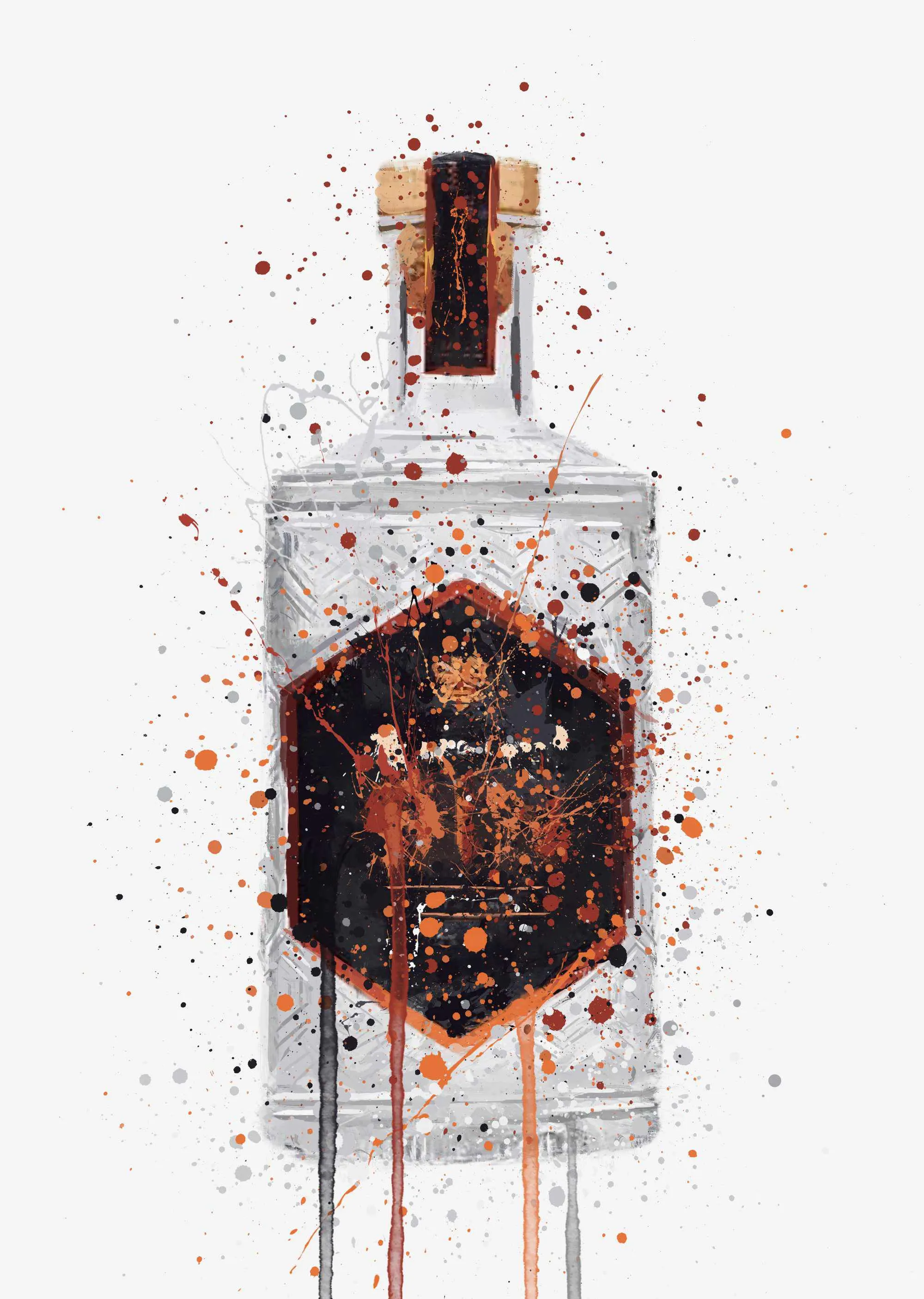 Gin Bottle Wall Art Print 'Honeycomb'