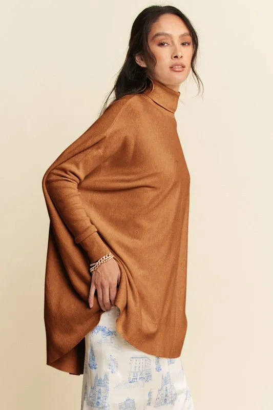 High-Low Hem Knit Turtleneck Top in Caramel