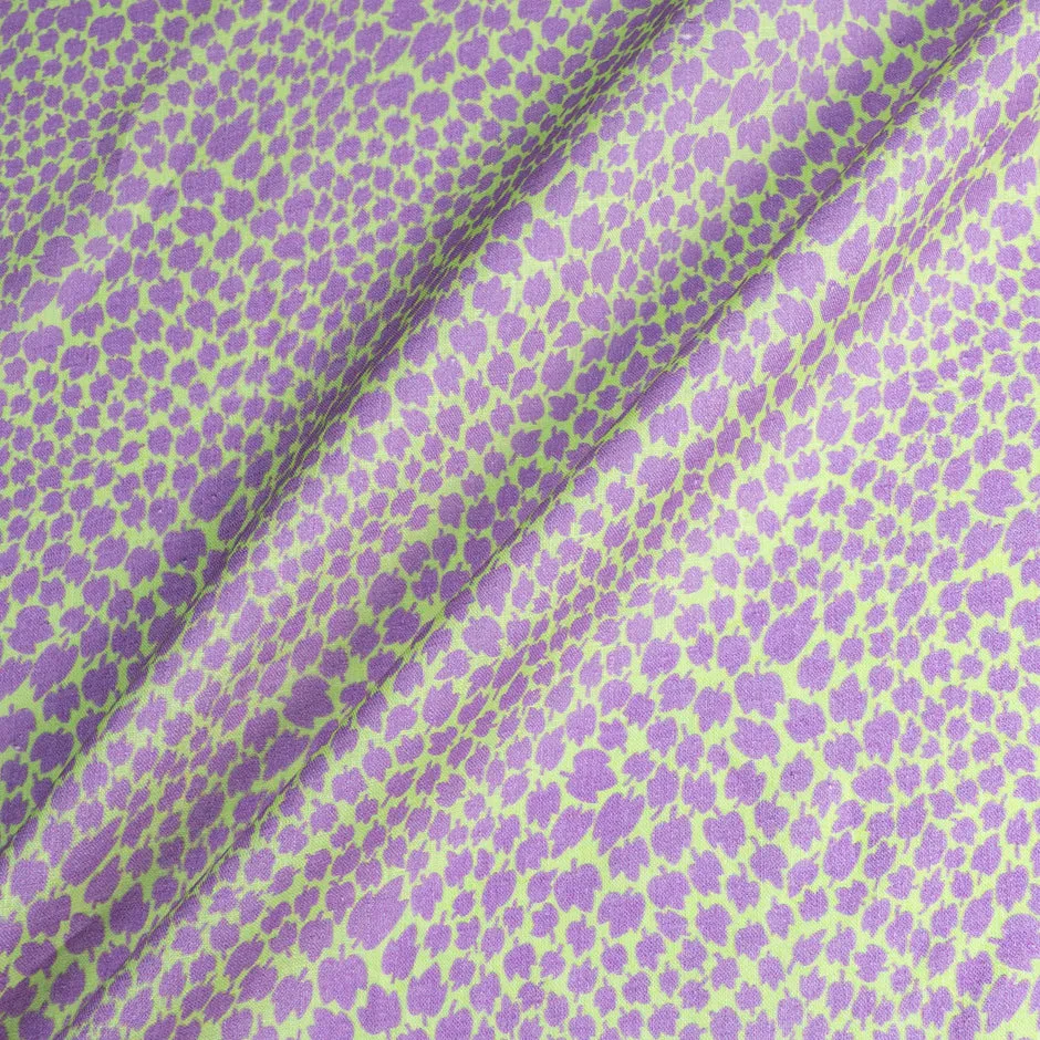 Lilac Leaf Printed Lime Green Pure Linen (A 3.15m Piece)