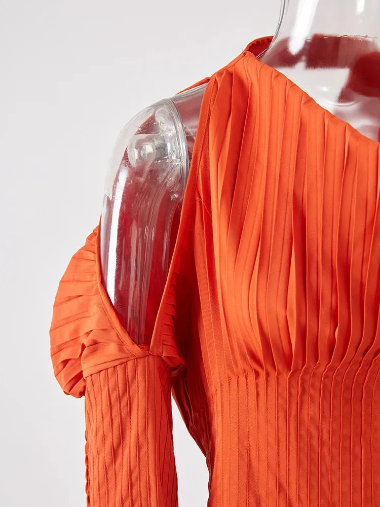 Pleated Plisse Off Shoulder Dress