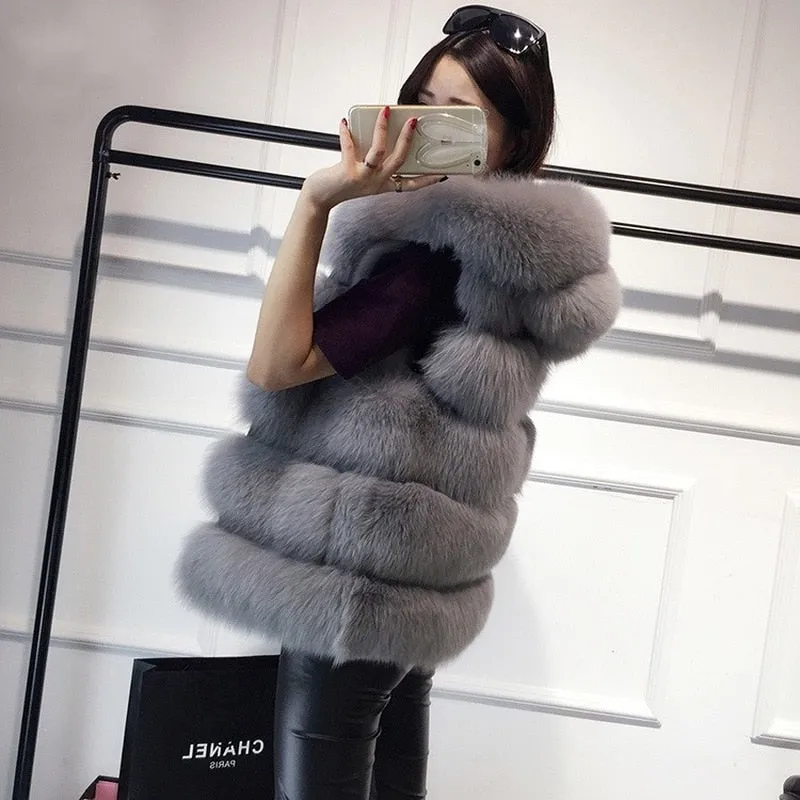 Sleeveless Artificial Fox Fur