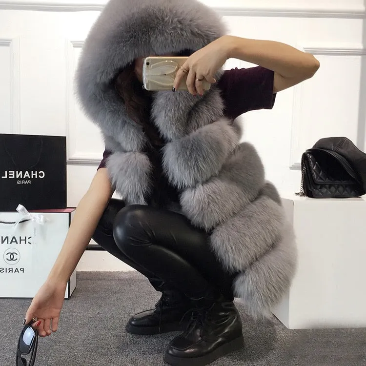 Sleeveless Artificial Fox Fur