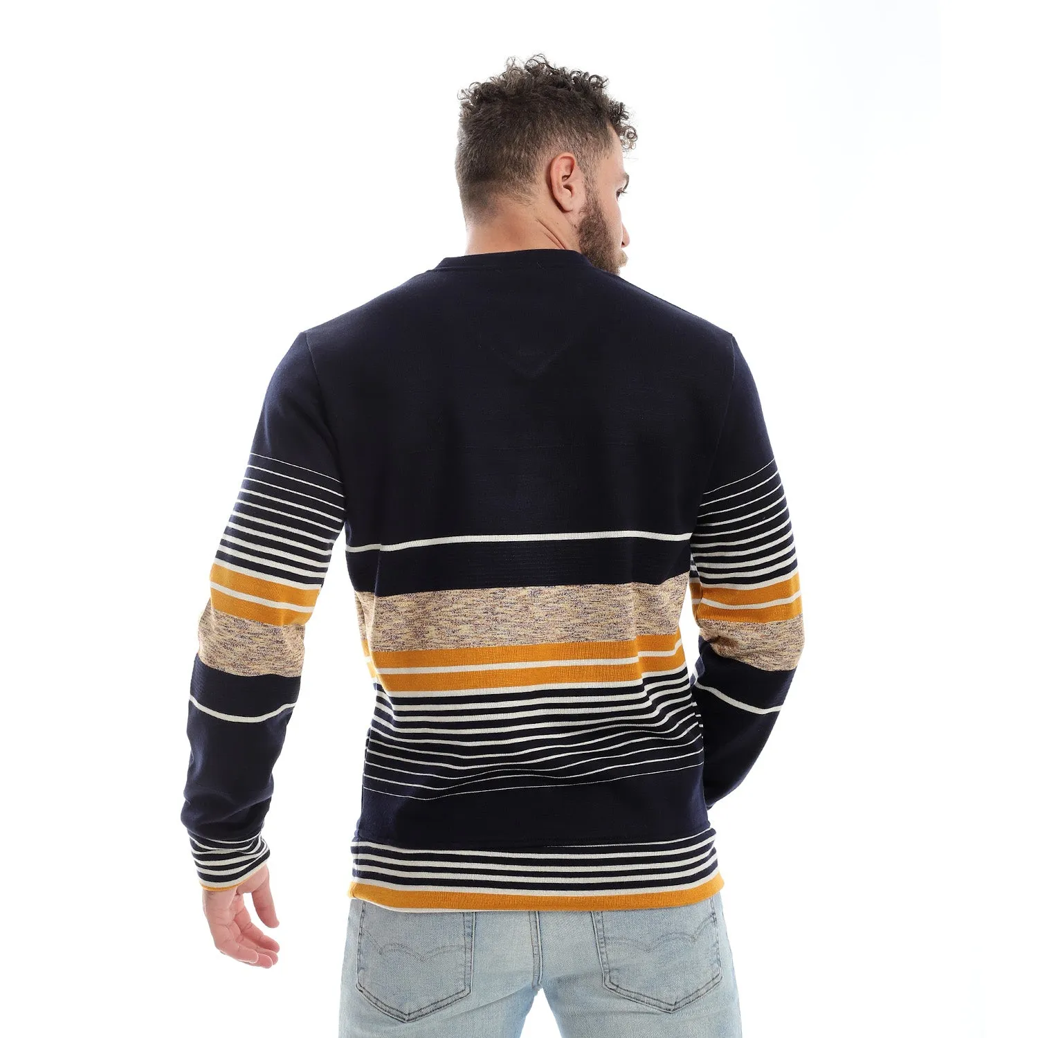Stylish Striped V-Neck Sweatshirt - Kady