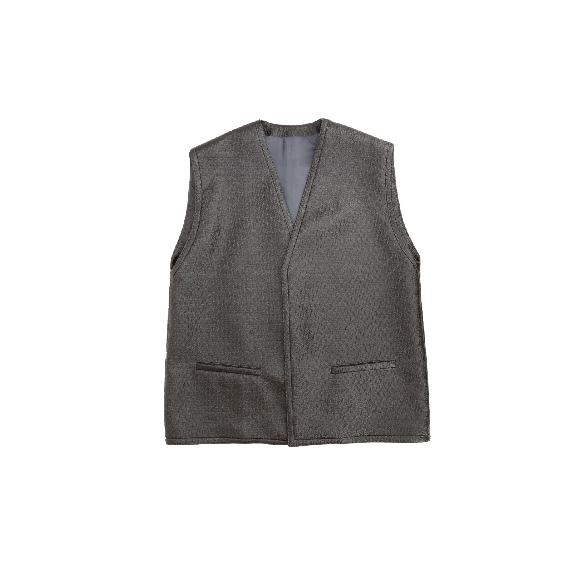 Textured Faux Leather Silhouette Vest in Brown