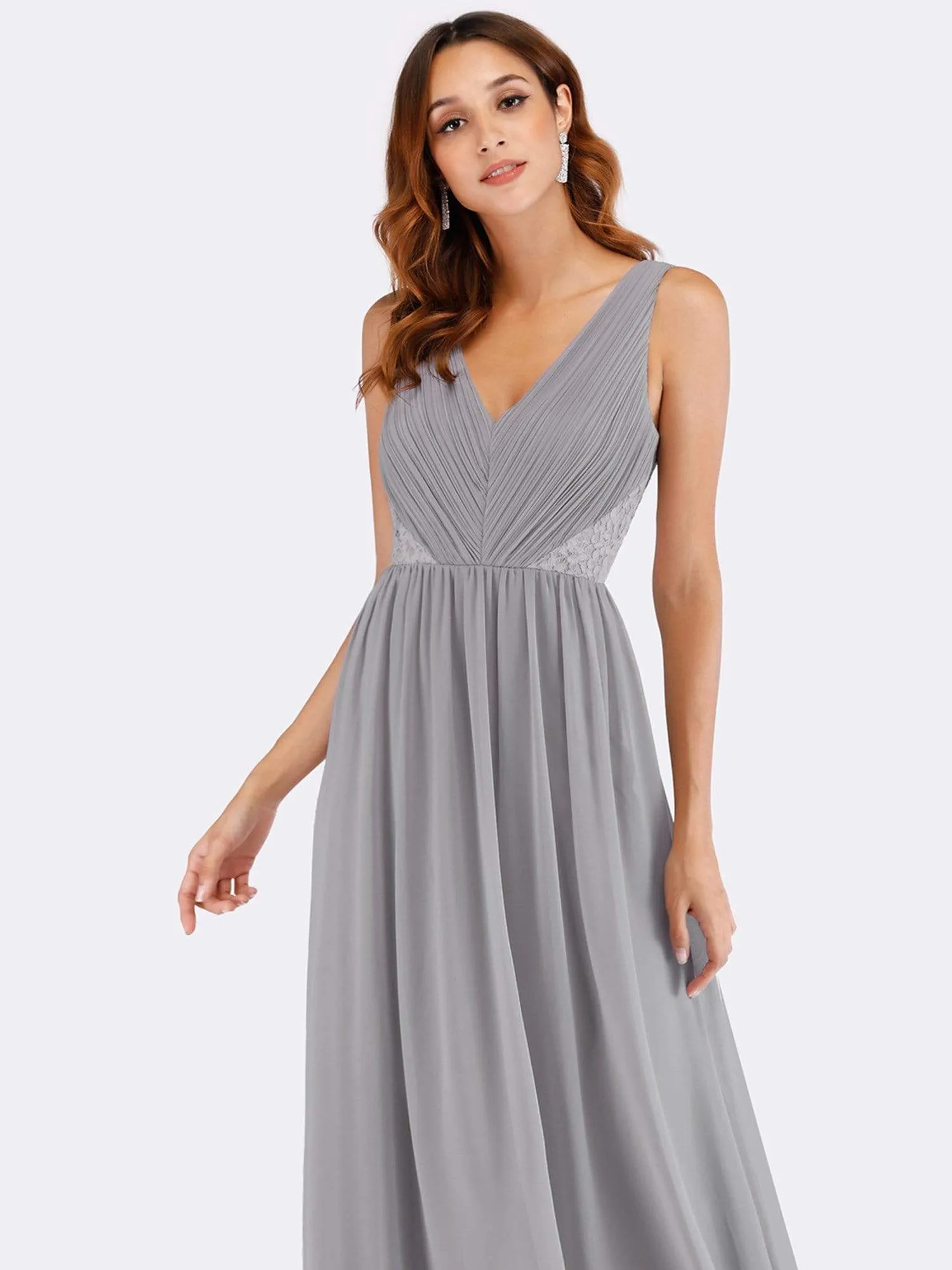 V Neck Ruched Bust Long Evening Dress