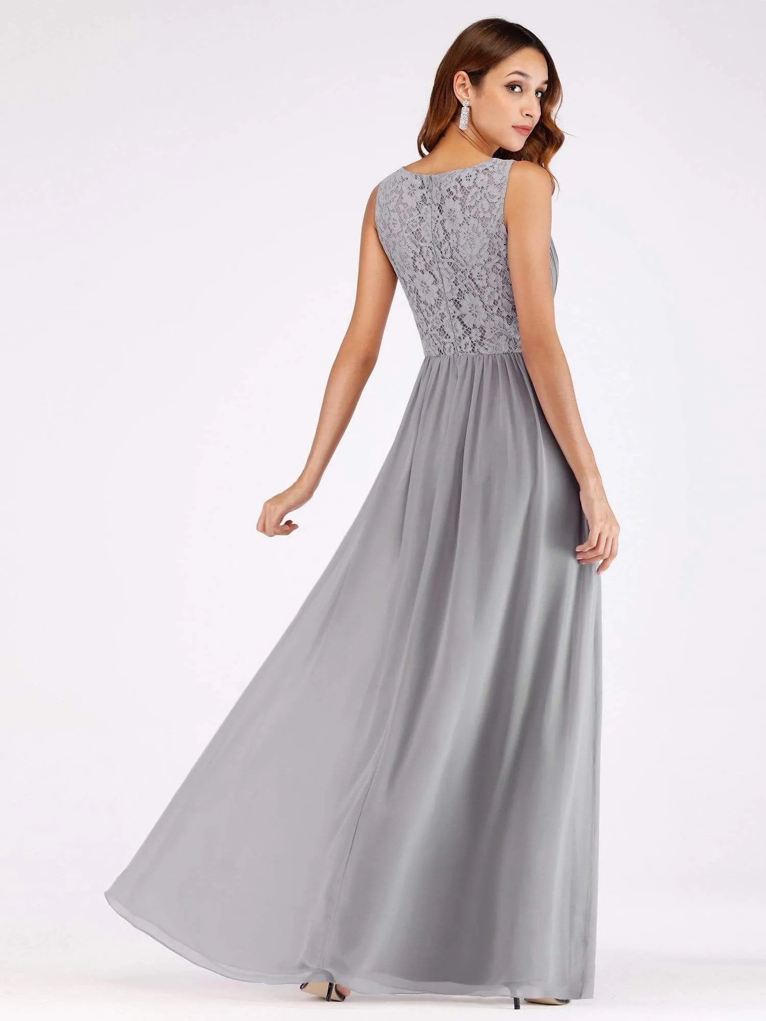 V Neck Ruched Bust Long Evening Dress